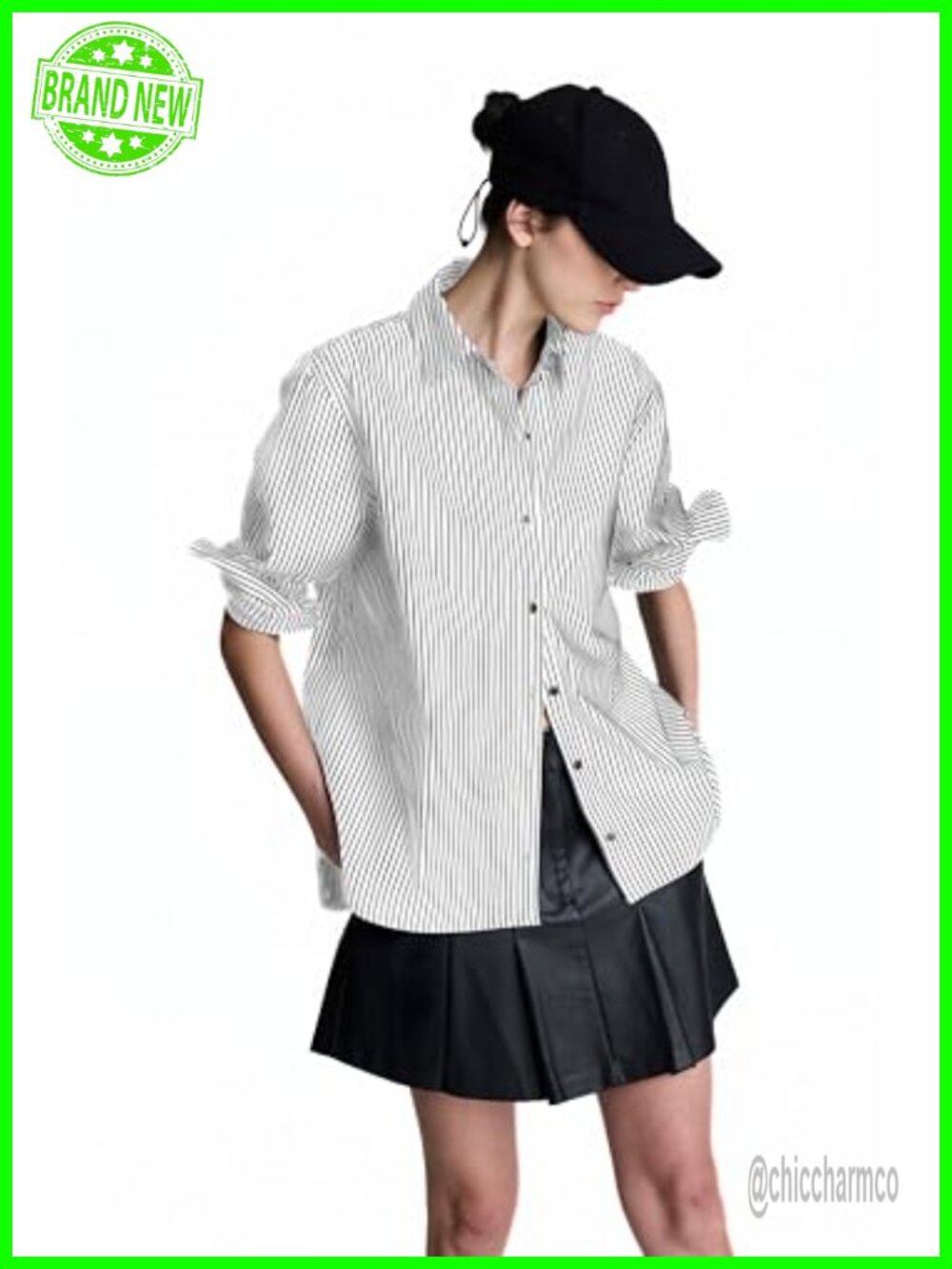 Kenneth Cole New York Women's Long Sleeve Cotton Pinstripe Button Down Shirt